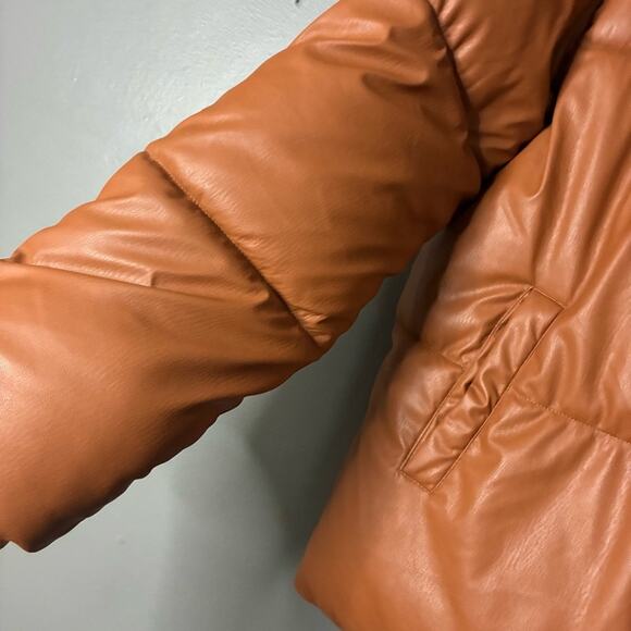 NVLT Cognac Oversized faux Leather Puffer Winter Coat Jacket down alternative XS - Picture 7 of 15